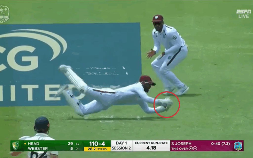 Shai Hope's one-handed catch of Travis Head