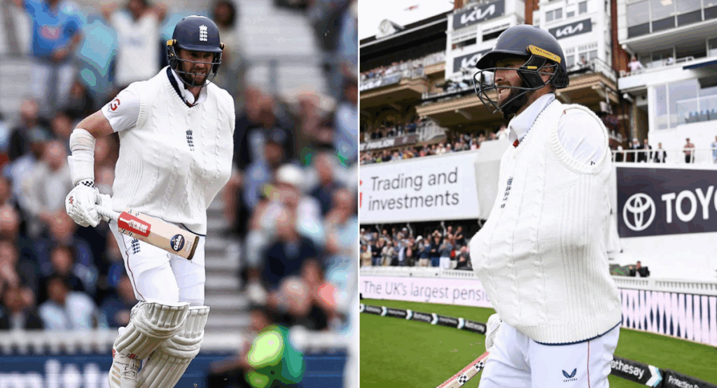 Chris Woakes bats with a dislocated shoulder