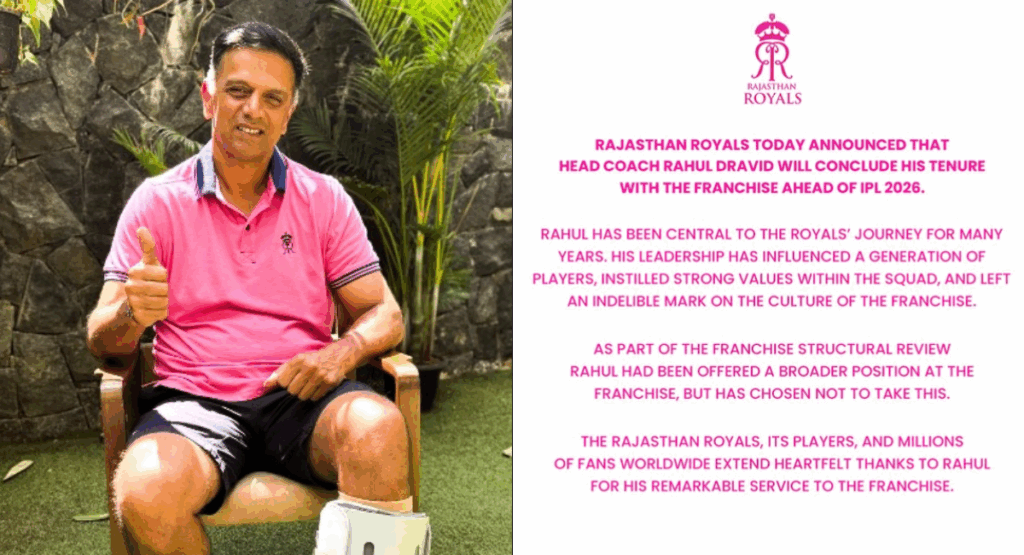 Rahul Dravid quits as Rajasthan Royals head coach